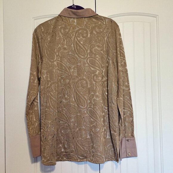 Women's SOFT SURROUNDINGS Paisley Blouse Tan Semi Sheer Style 27364 Size Large - Picture 2 of 8